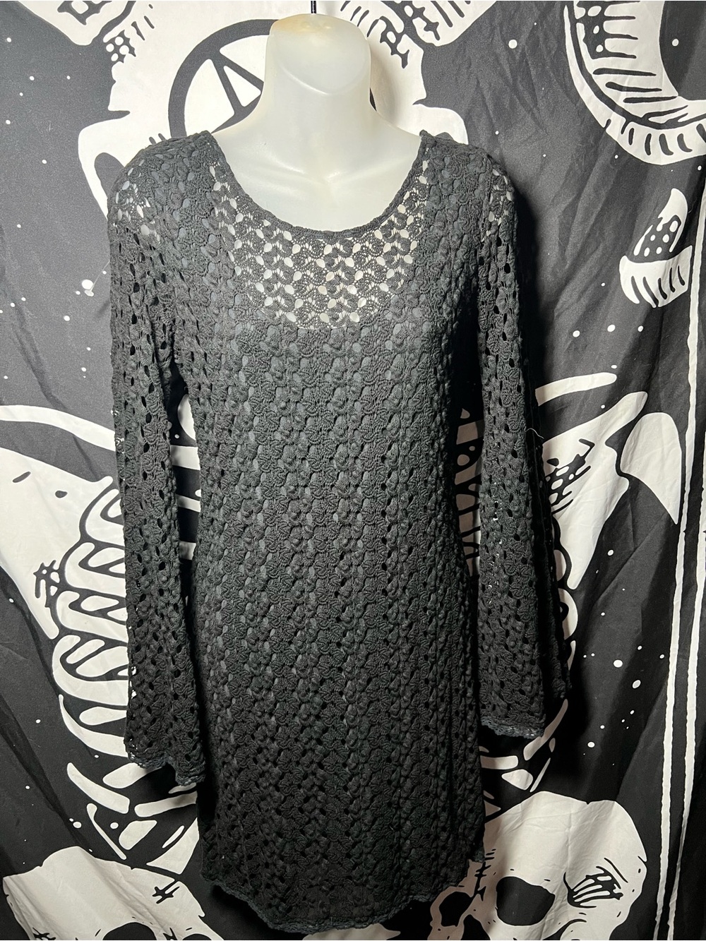 NWOT Free People crochet long bell sleeves mini dress